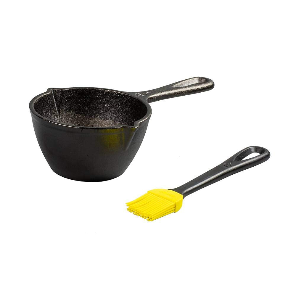 Lodge 15.2 Ounce Cast Iron Melting Pot + Silicone Basting Brush - Unparalleled Heat Retention - Heat Resistant Basting Brush up to 450° - Black and Yellow