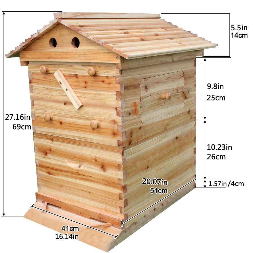 Golden Palace Bee Hive, Beehive with 7pcs Auto Super Frames, Bee House with 1pcs Super Boxes, 1pcs Brood Boxes(No Brood Frames), Bee Hives Starter Beekeeping Kits