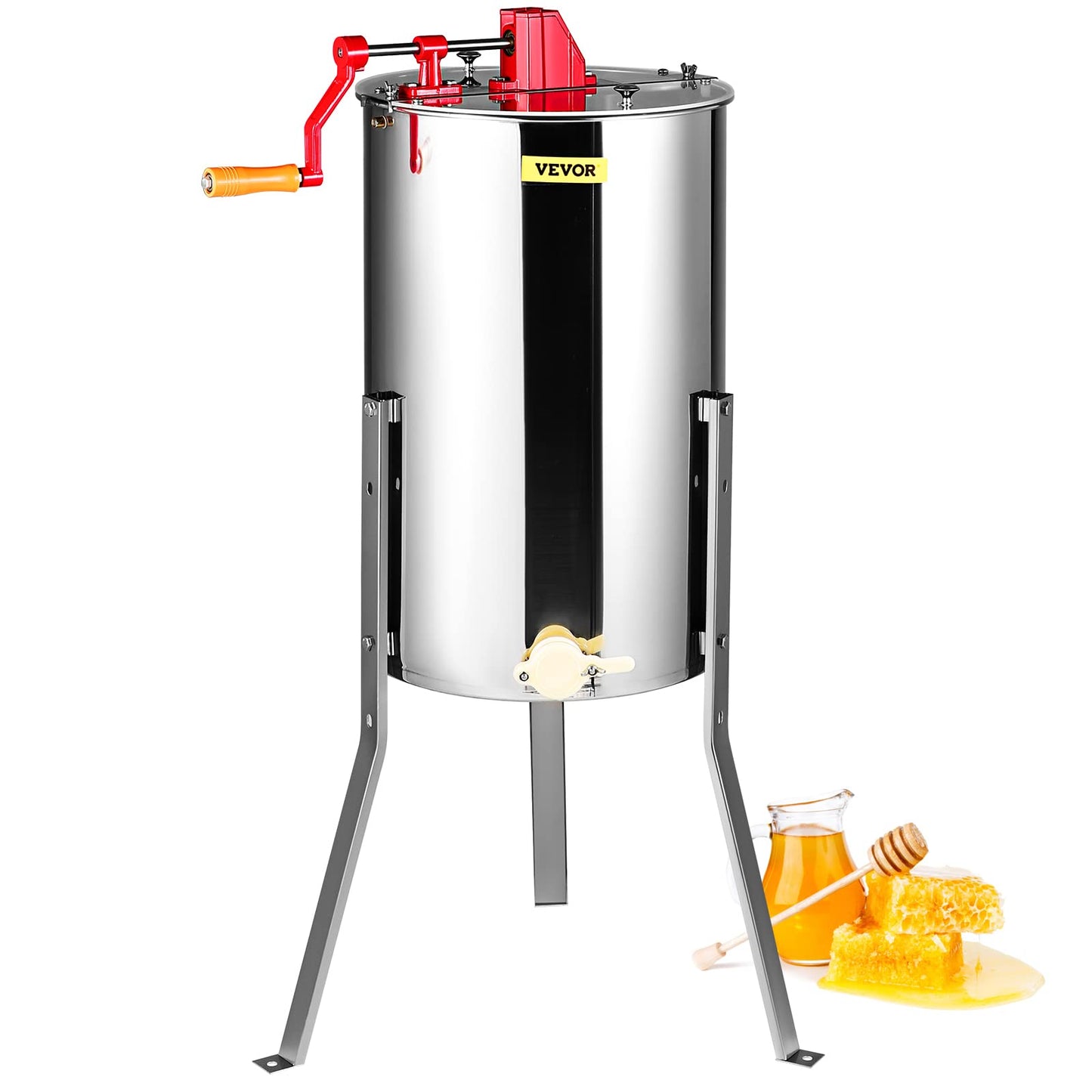 VEVOR 3 Frame Honey Extractor, Stainless Steel Manual Beekeeping Extraction, Honeycomb Drum Spinner with Transparent Lid, Apiary Centrifuge Equipment with Height Adjustable Stand