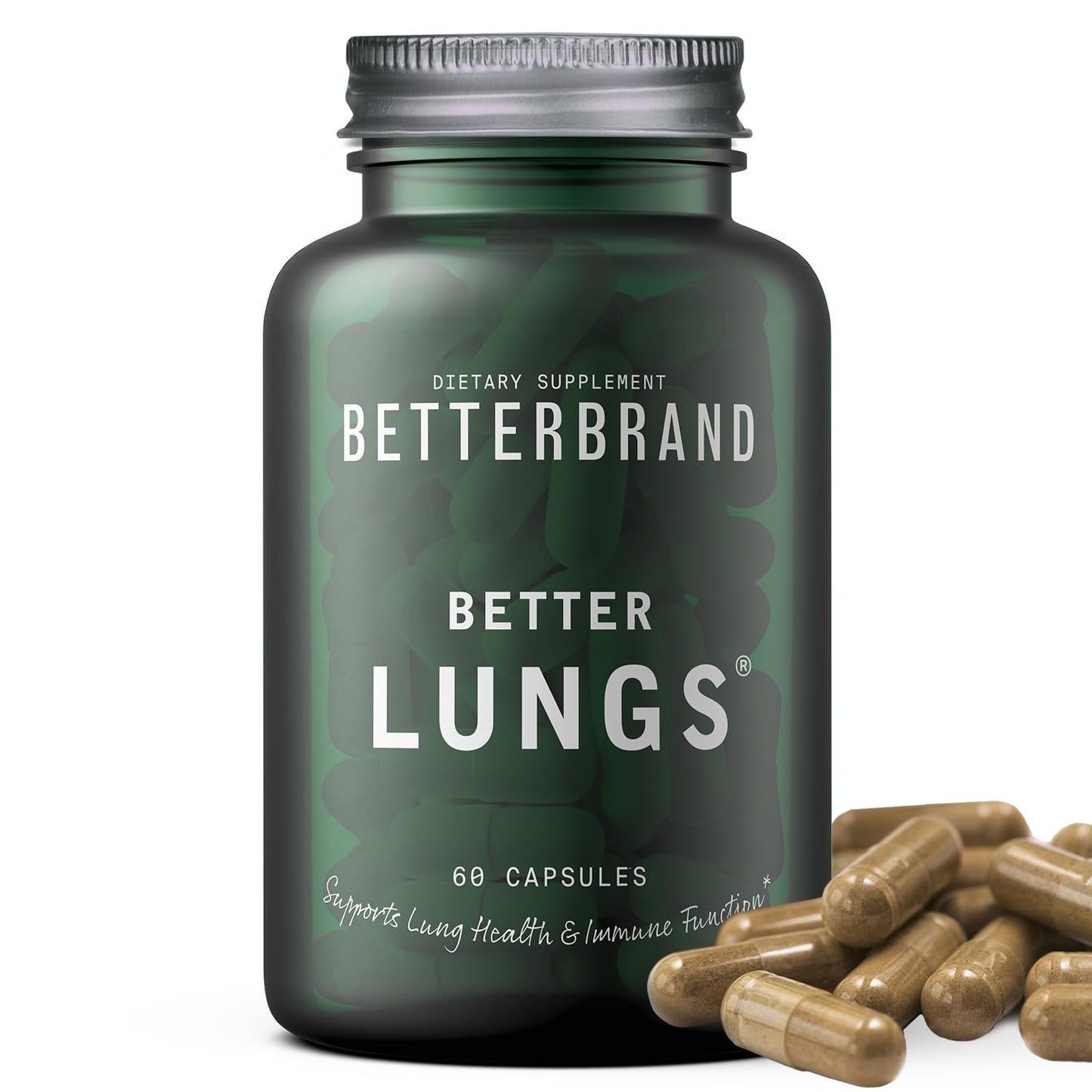 Betterbrand BetterLungs Daily Respiratory Health Supplement | with Mullein Leaf, Elderberry, Vitamin D, Ginseng and Reishi Mushroom | Lung Health, Allergy, Sinus, and Mucus Relief (60 Capsules)