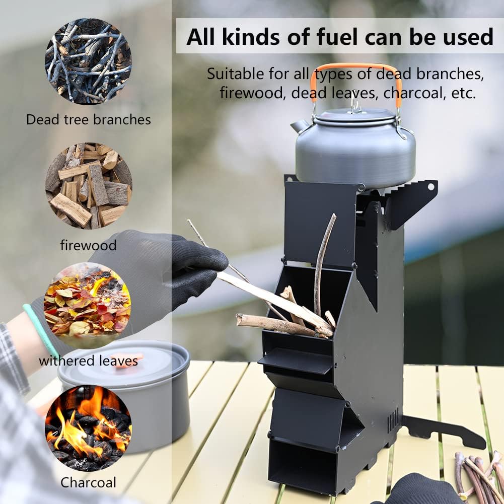 Rocket Stove Rocket Stove for Cooking Portable Wood Mini Burning Stove, Fire Camping Stove for Cooking backyard cooking Camping grill outdoor events BBQ Comes with storage bag