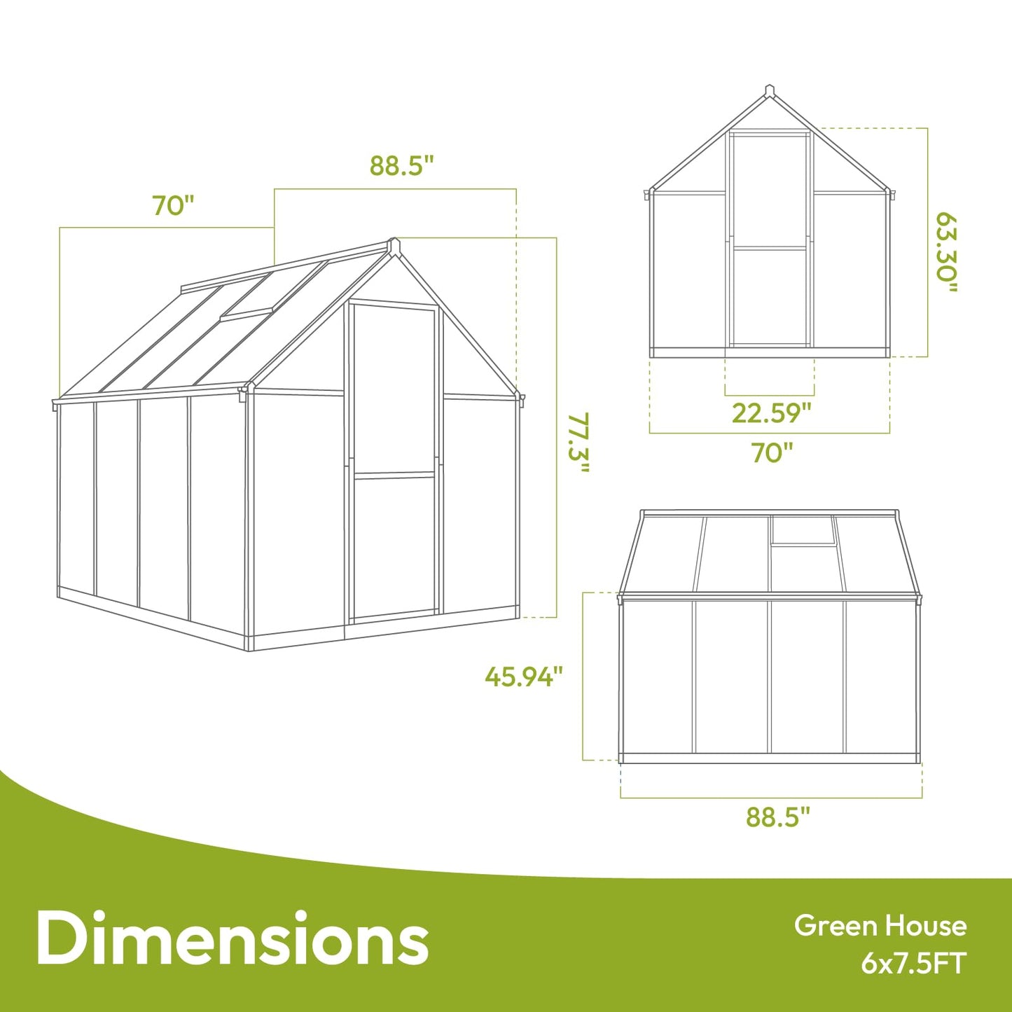 6x7.5 FT Greenhouse for Outdoors, Polycarbonate Greenhouse with Quick Setup Structure and Roof Vent, Aluminum Large Walk-in Greenhouse for Outside Garden Backyard, Black