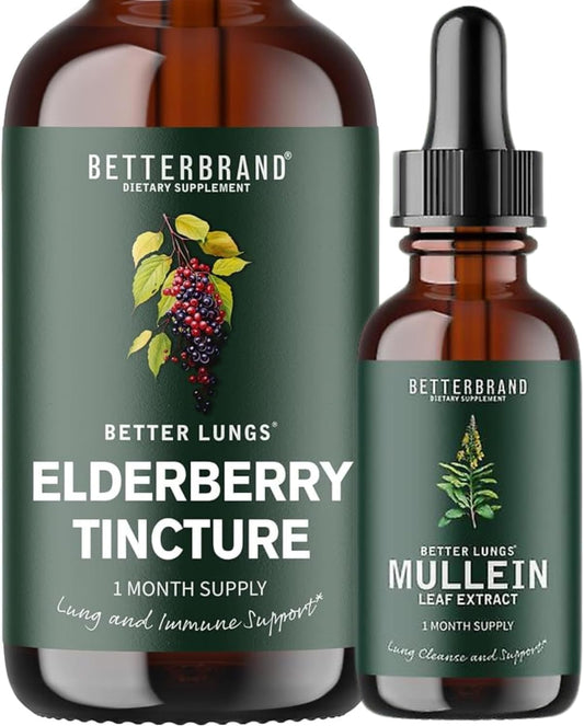 BetterLungs Mullein Leaf Extract and Elderberry Tincture Bundle - Lung Health Support