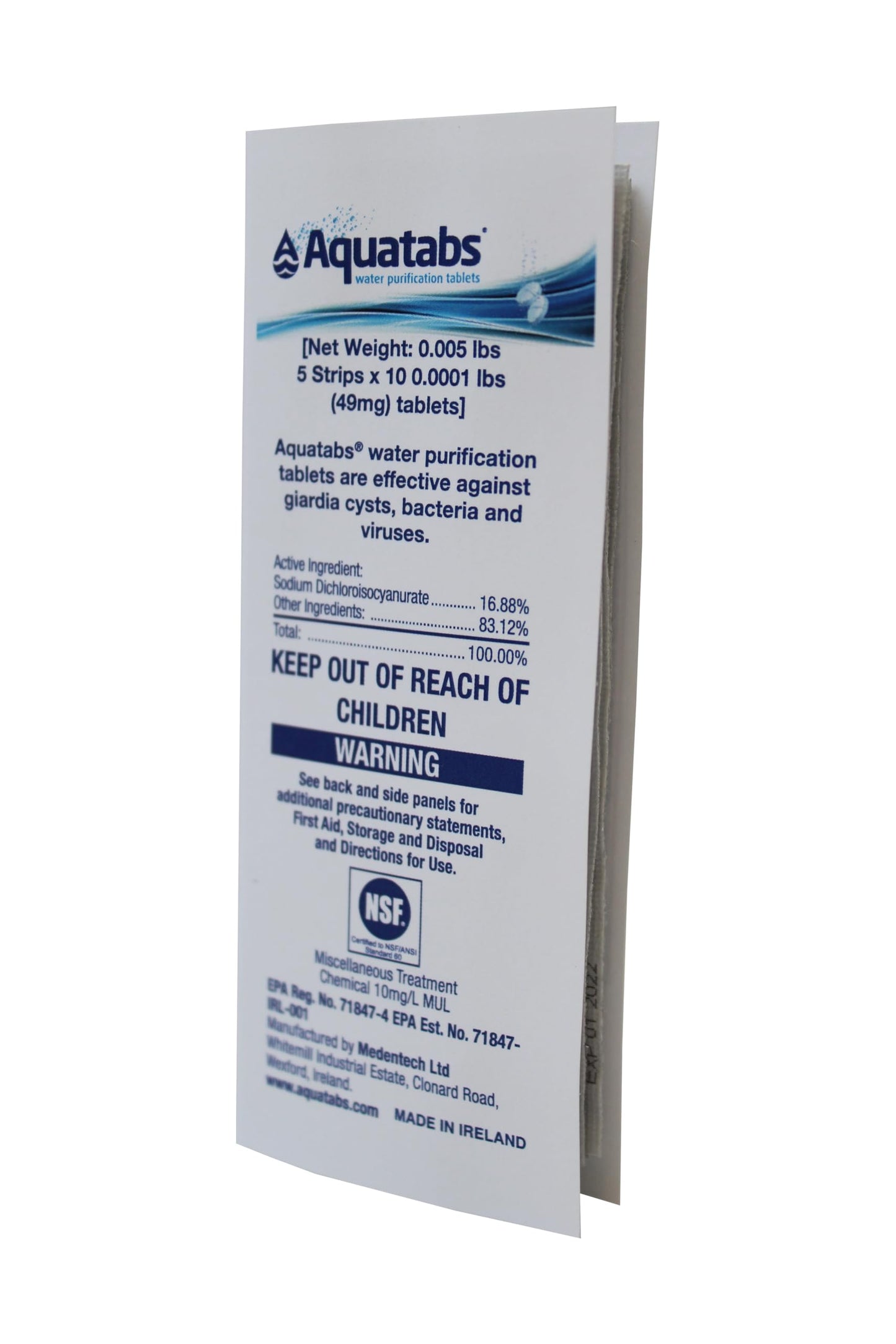 Aquatabs 397mg Water Purification Tablets (100 Pack). Water Filtration System for, Camping, Emergencies, Survival, and RVs. Easy to Use Water Treatment and Disinfection.