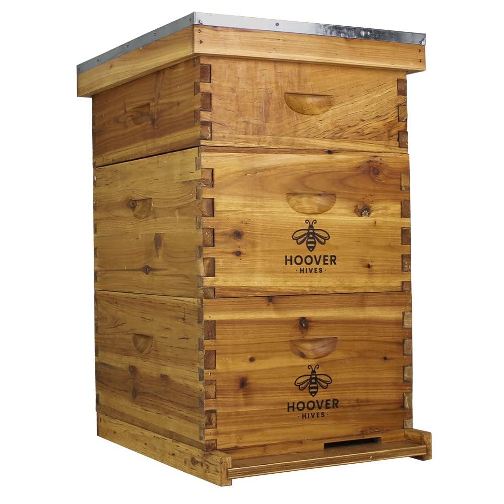 Hoover Hives: The Original Beeswax Coated Beehive Kit. Includes 2 Deep & 1 Medium Boxes with 10 Wooden Frames & Heavy Wax Coated Foundations. Easy Assembly with Predrilled Holes & Screws (Unassembled)