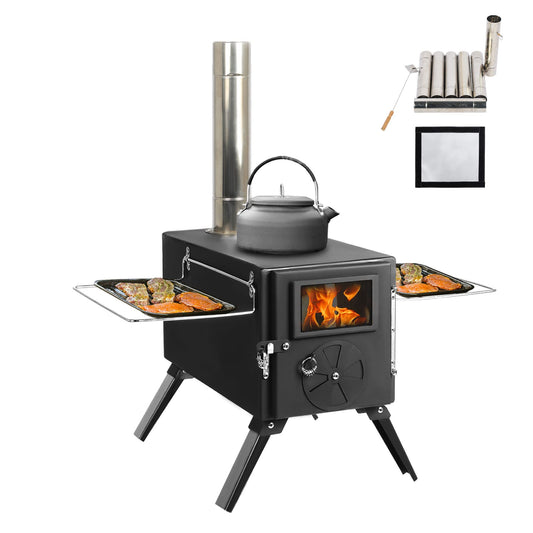 Outdoor Portable Wood Burning Stove, Heating Burner Stove for Tent,Camping, Ice-fishing, Cookout, Hiking, Travel, Includes Pipe Tent Stove+Tent Stove Jack