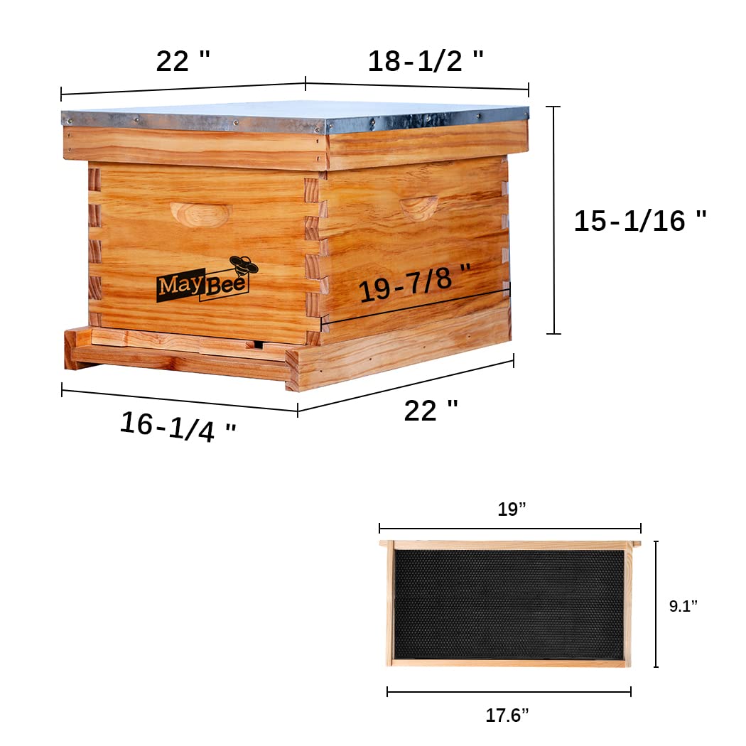 Beehive Starter Kit 10-Frame Bee Boxes and Frames Starter Kit Wax Coated Bee Hives and Supplies Starter Kit Including Beekeeping Tools Kit with Beekeeping Veil