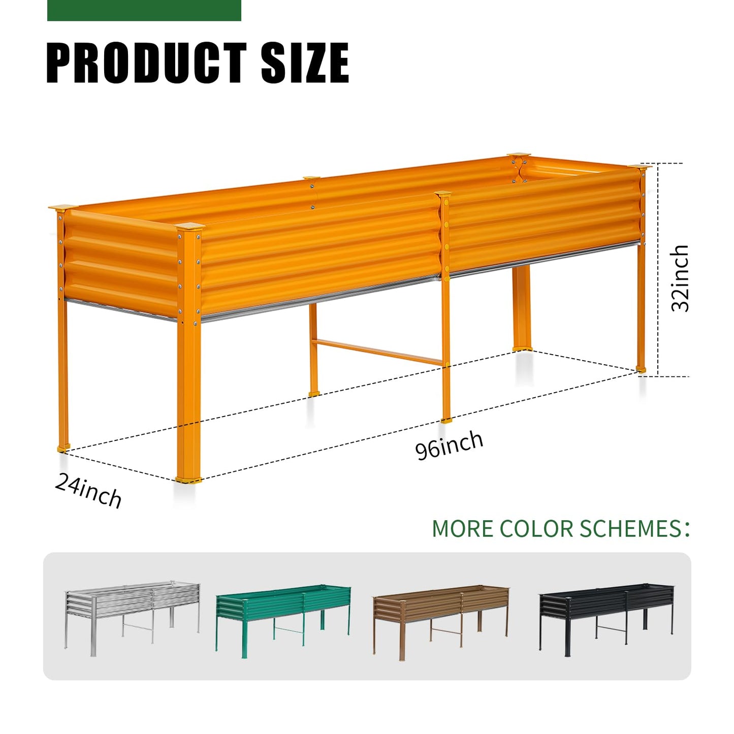 Land Guard Galvanized Raised Garden Bed with Legs, 48×24×32in Large Metal Elevated Raised Planter Box with Drainage Holes for Backyard, Patio, Balcony, 400lb Capacity