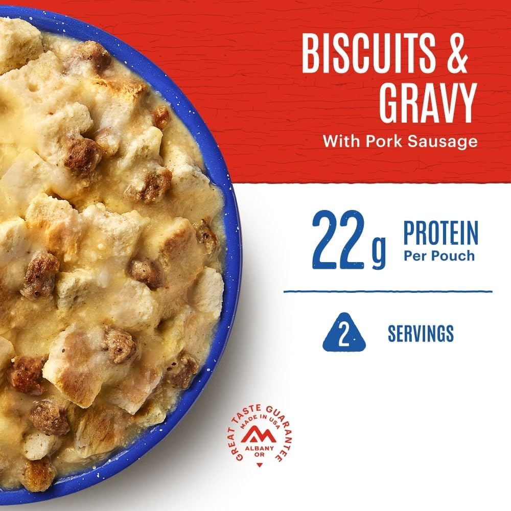 Mountain House Biscuits & Gravy | Freeze Dried Backpacking & Camping Food |2 Servings