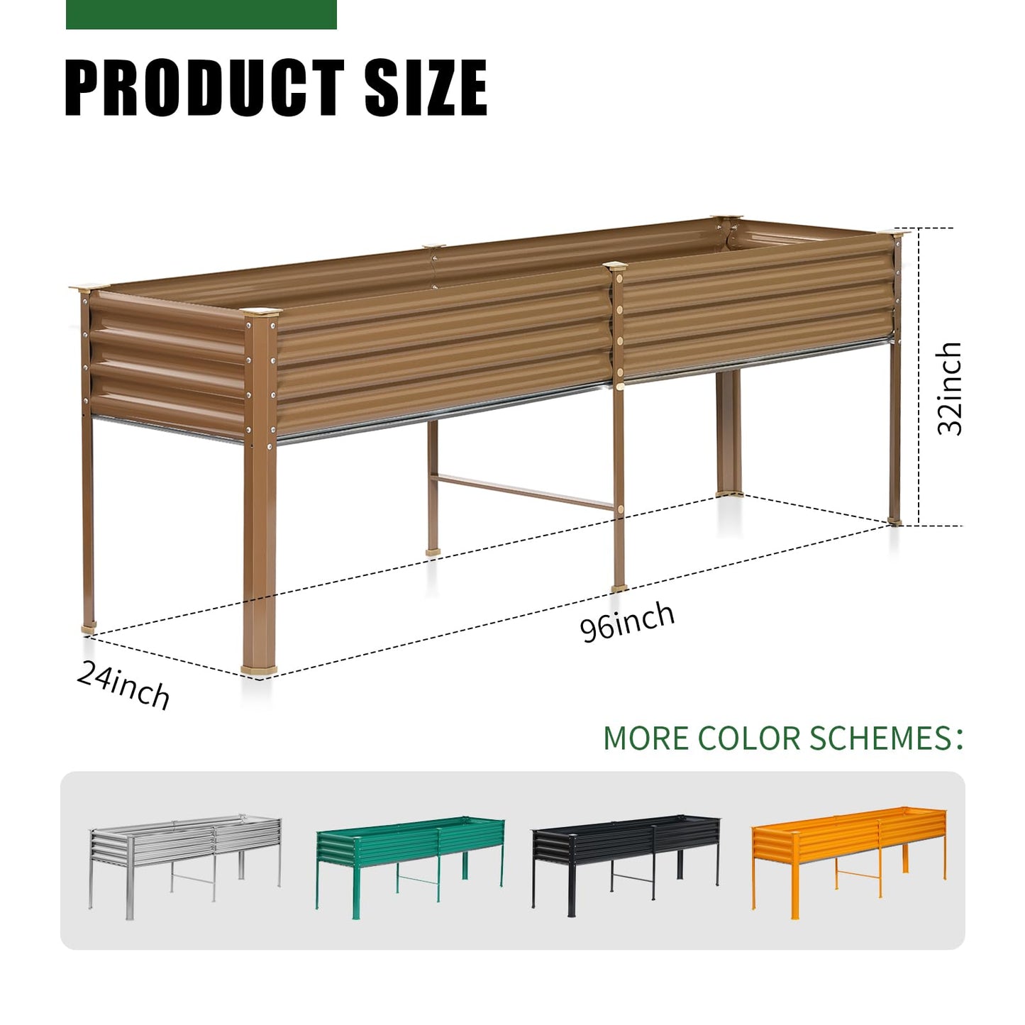 Land Guard Galvanized Raised Garden Bed with Legs, 48×24×32in Large Metal Elevated Raised Planter Box with Drainage Holes for Backyard, Patio, Balcony, 400lb Capacity