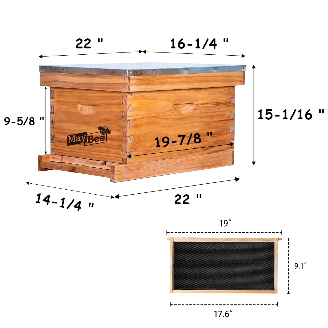 Beehive Starter Kit 10-Frame Bee Boxes and Frames Starter Kit Wax Coated Bee Hives and Supplies Starter Kit Including Beekeeping Tools Kit with Beekeeping Veil