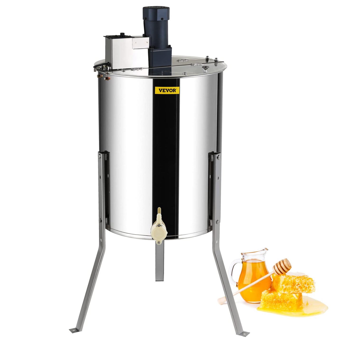 VEVOR Electric Honey Extractor, 2/4 Frame Stainless Steel Beekeeping Extraction, Honeycomb Drum Spinner with Transparent Lid, Apiary Centrifuge Equipment with Height Adjustable Stand