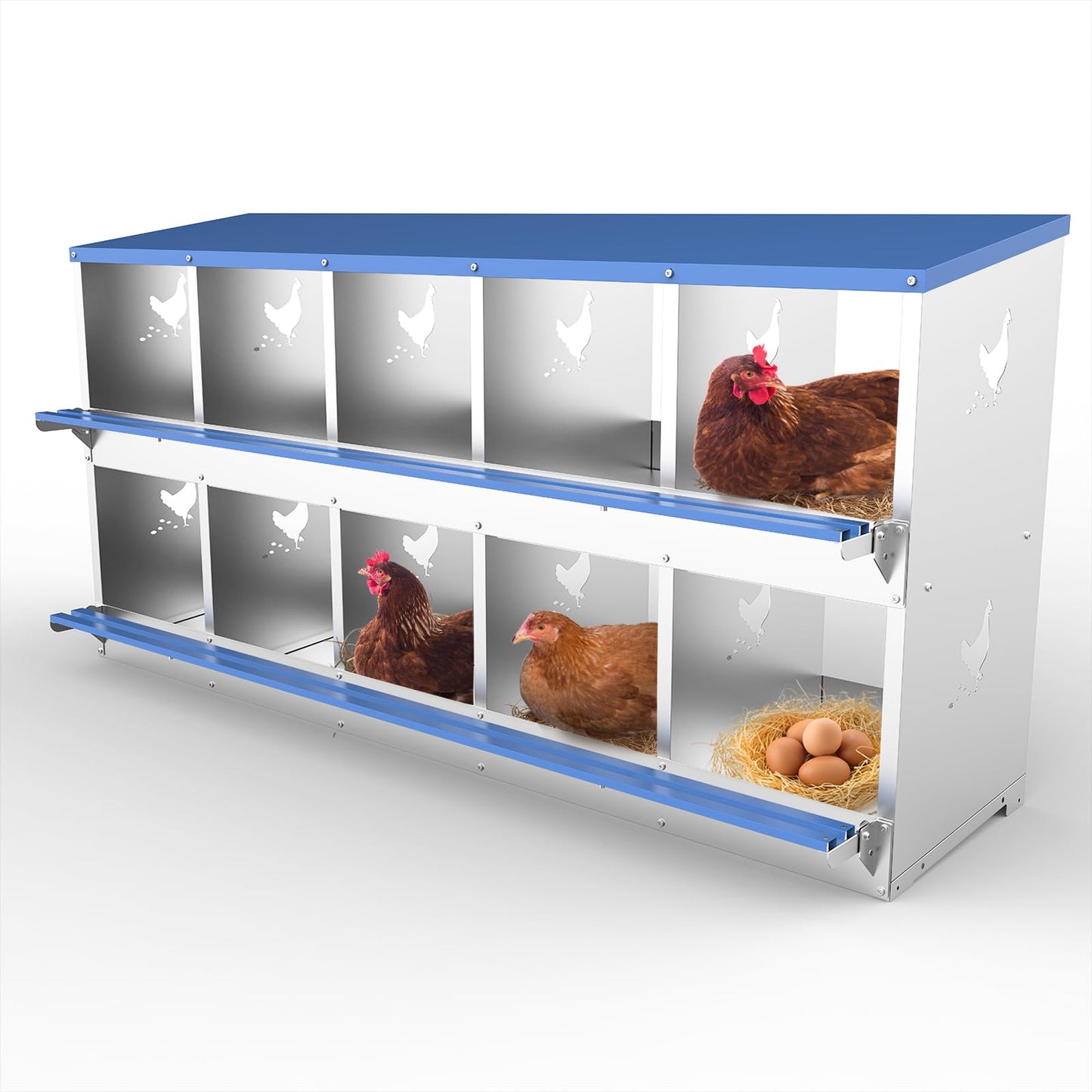 Chicken Nesting Box 8 Compartments Laying Boxes for Chicken Hens Ducks Poultry Protect Eggs Chicken Coop Easy Egg Collection Wall Mount Metal Nest Box for Chicken Coop