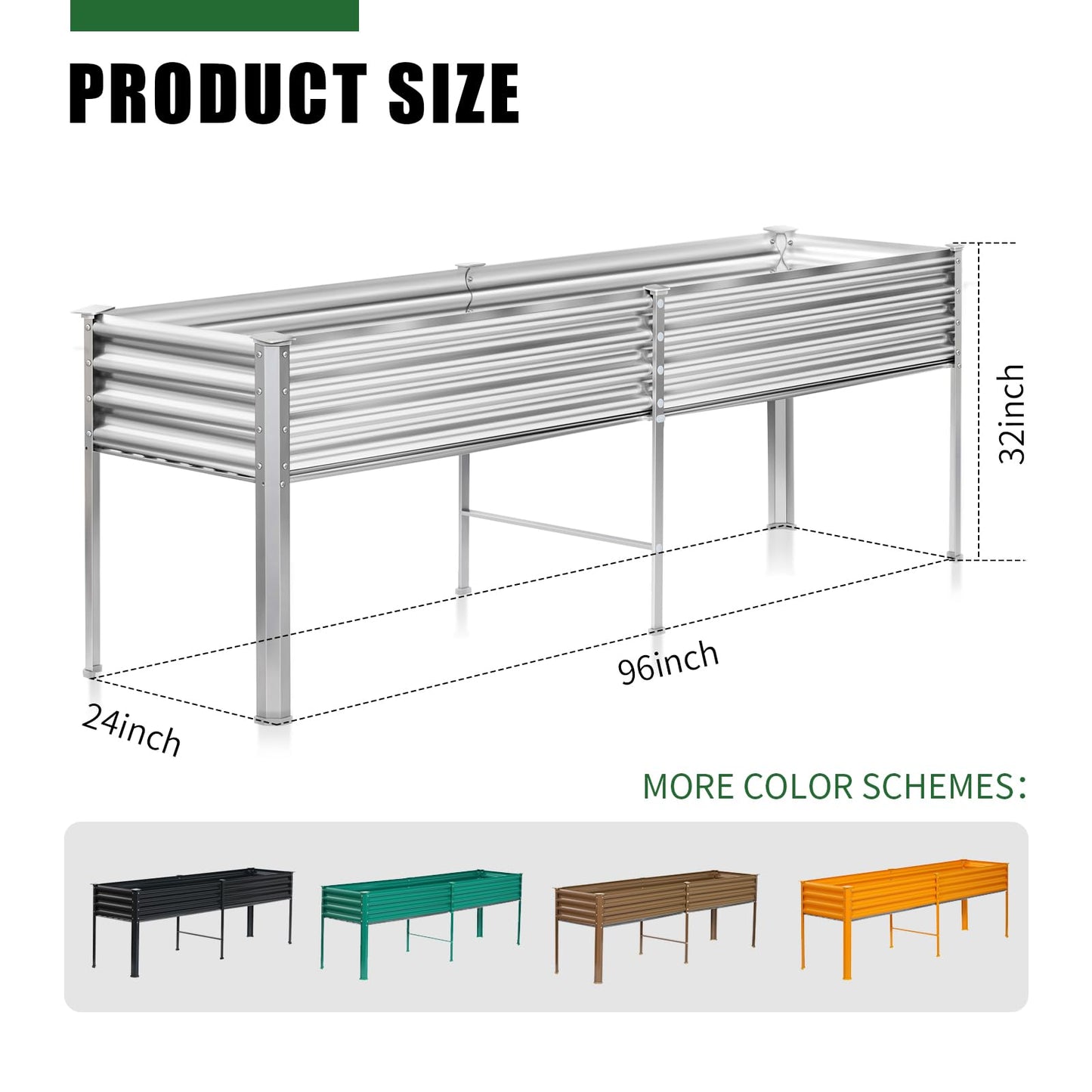 Land Guard Galvanized Raised Garden Bed with Legs, 48×24×32in Large Metal Elevated Raised Planter Box with Drainage Holes for Backyard, Patio, Balcony, 400lb Capacity