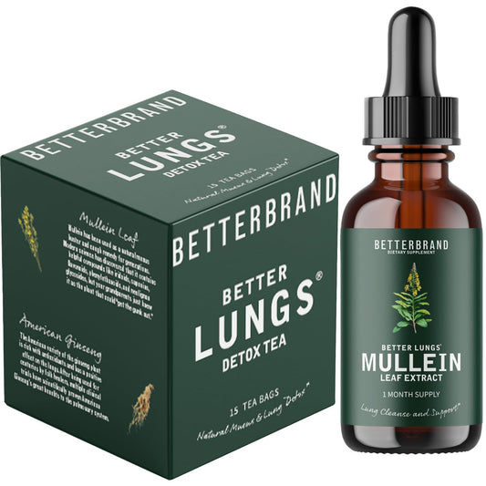 Betterbrand BetterLungs Health Pack - Better Lungs Detox Tea & Mullein Leaf Tincture Drops | (2) Daily Respiratory Wellness