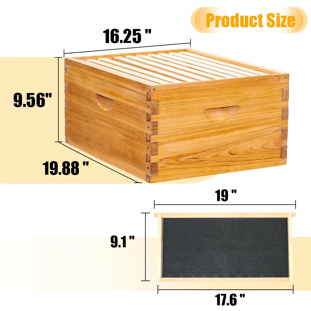 Honey Lake 10 Frame Bee Hive Starter Kit and Beekeeping Supplies, Beeswax Coated Bee Hives Boxes Starter Kit with Beehive Tool Kit Includes Bee Smoker Beekeeper Hat