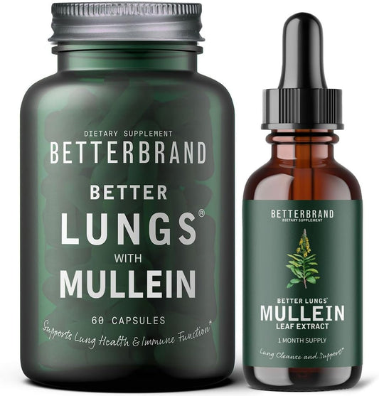 Betterbrand Better Lungs Health Pack - Better Lungs Capsules & Mullein Leaf Tincture Drops | Complete Respiratory Health Supplement | Pack - 30 Days Supply