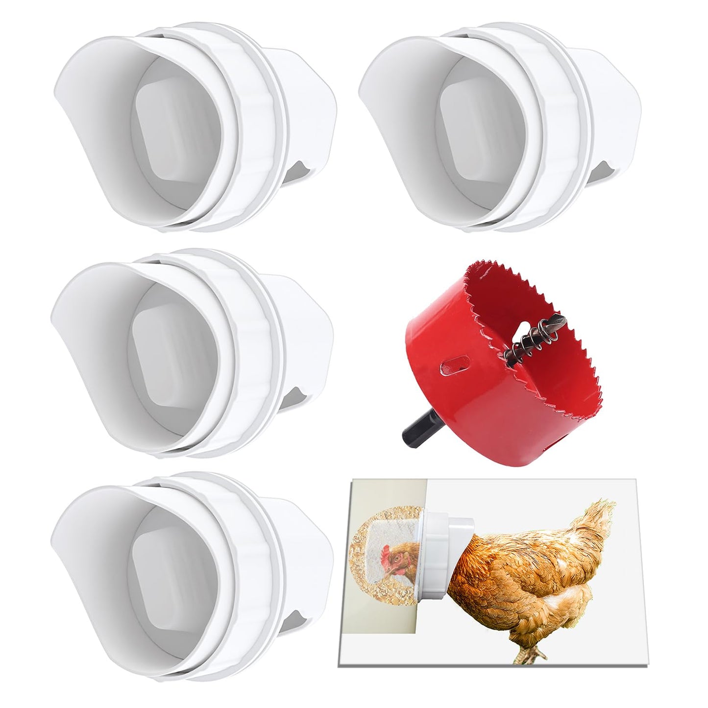 DIY Chicken Feeder Rain Proof Poultry Feeder Port Gravity Feed Kit for Buckets, Barrels, Bins, Troughs