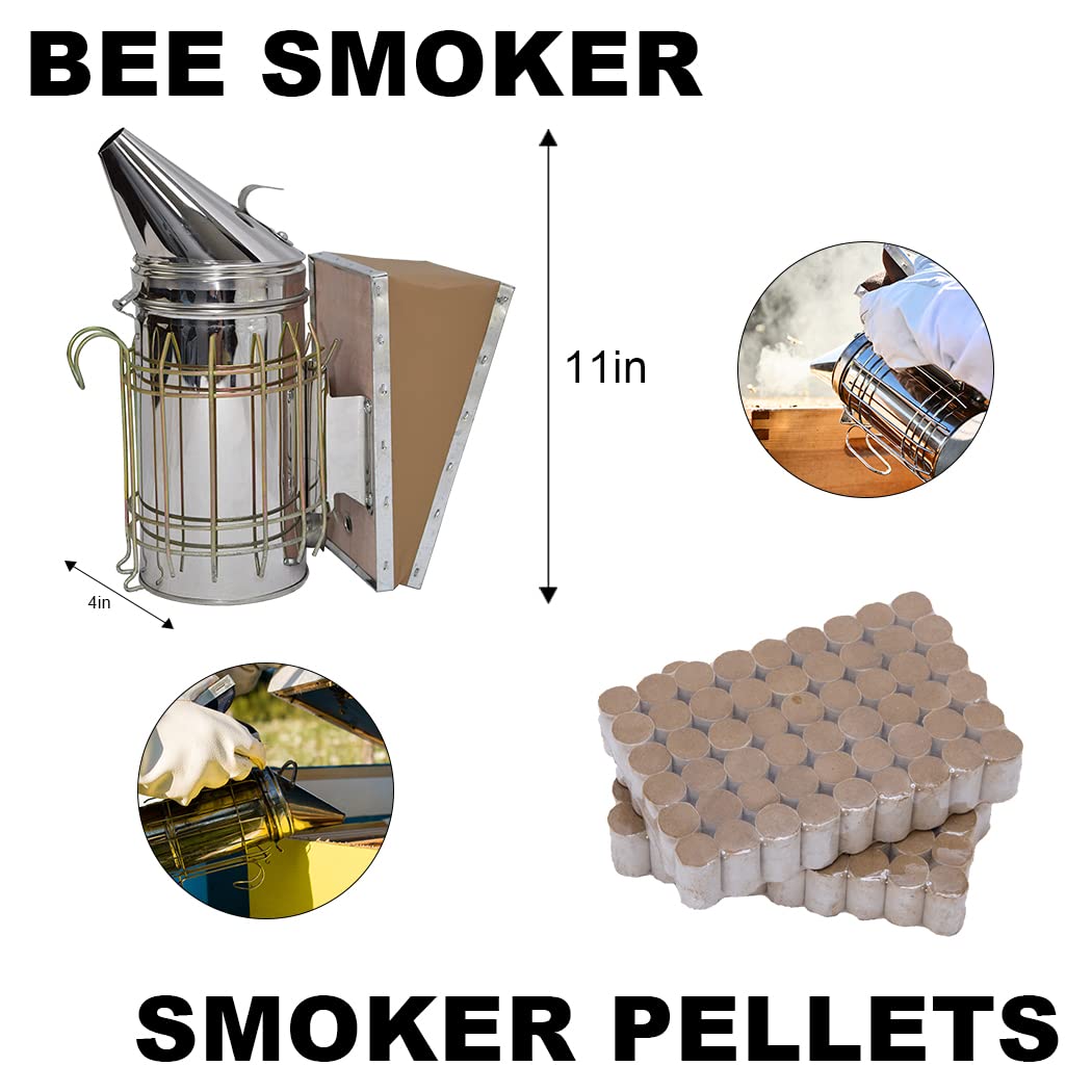 Beehive Starter Kit 10-Frame Bee Boxes and Frames Starter Kit Wax Coated Bee Hives and Supplies Starter Kit Including Beekeeping Tools Kit with Beekeeping Veil