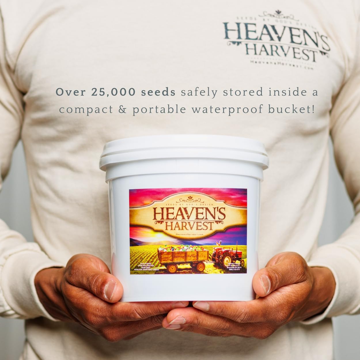 Heaven’s Harvest “10 Year Garden” Survival Seed Bank Kit | Over 25k Non-GMO Heirloom Vegetable Survival Seeds + 2 Free Bonus Items: Clyde’s Garden Planner + Seed Vault Storage Drum for 10 Year Storage