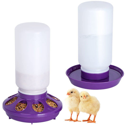 Chicken Feeder and Waterer Set no Waste Chick Feeder and Waterer Kit 1L Chicken Water Feeder Poultry Waterer Baby Chick Starter Kit (Purple)