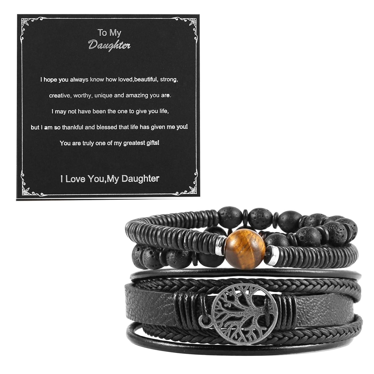 HZMAN Genuine Leather Tree of life Bracelets Men Women, Tiger Eye Natural Stone Lava Rock Beads Ethnic Tribal Elastic Bracelets Wristbands