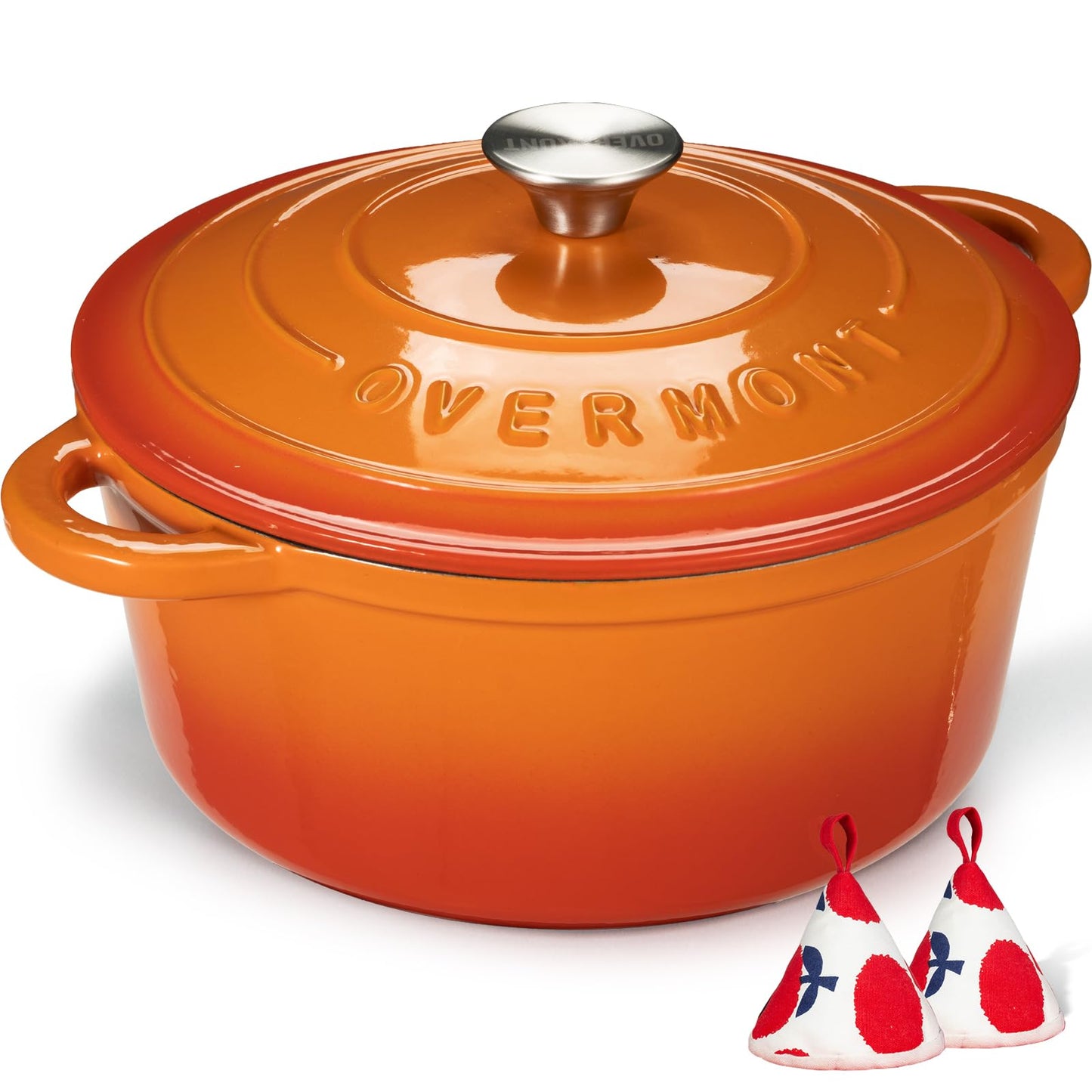 Overmont Enameled Cast Iron Dutch Oven - 5.5QT Pot with Lid Cookbook & Cotton Potholders - Heavy-Duty Cookware for Braising, Stews, Roasting, Bread Baking white