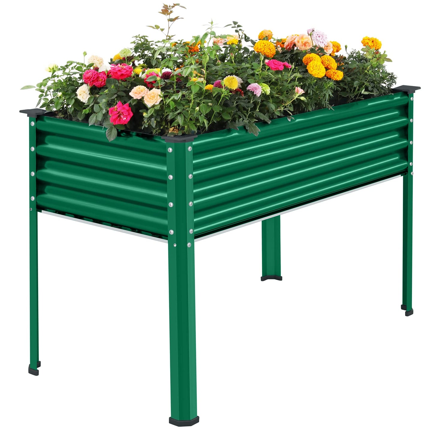 Land Guard Galvanized Raised Garden Bed with Legs, 48×24×32in Large Metal Elevated Raised Planter Box with Drainage Holes for Backyard, Patio, Balcony, 400lb Capacity