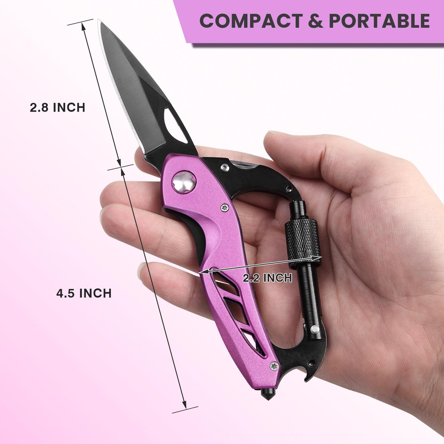 Multitool Carabiner with Pocket Knife, Stocking Stuffers Gifts for Men, EDC Carabiners with Folding Knives, Bottle Opener, Window Breaker and Screwdriver, Survival Gear for Camping Hiking