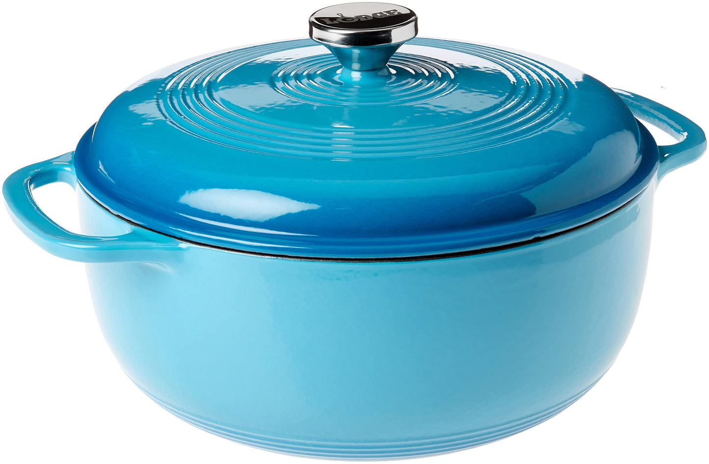 Lodge 6 Quart Enameled Cast Iron Dutch Oven with Lid – Dual Handles – Oven Safe up to 500° F or on Stovetop - Use to Marinate, Cook, Bake, Refrigerate and Serve – Blue