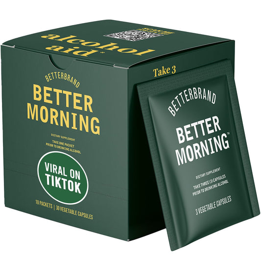 Betterbrand BetterMorning All-Natural Ingredients Including DHM | Prevents Headaches & Nausea and Supports Liver Aid | Gluten-Free, Vegetarian (10x Single Serving Packets)