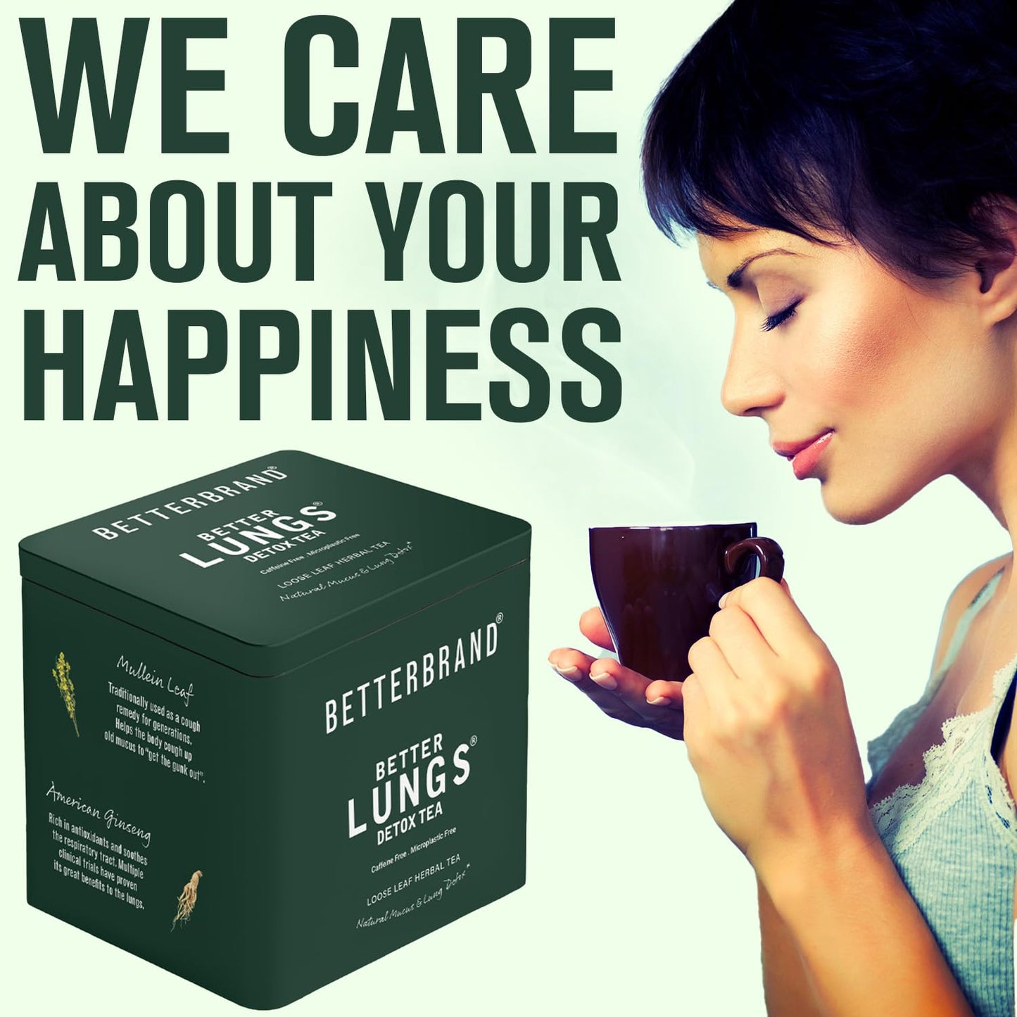 Betterbrand BetterLungs Detox Tea - 15 Herbal Tea Bags - Mullein Leaf, Ginseng, Elderberry, Ginger & Thyme for Lung Cleanse, Congestion Relief, Mucus Detox - Caffeine Free