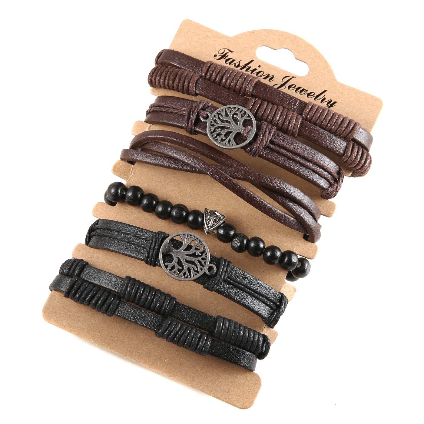 HZMAN Genuine Leather Tree of life Bracelets Men Women, Tiger Eye Natural Stone Lava Rock Beads Ethnic Tribal Elastic Bracelets Wristbands