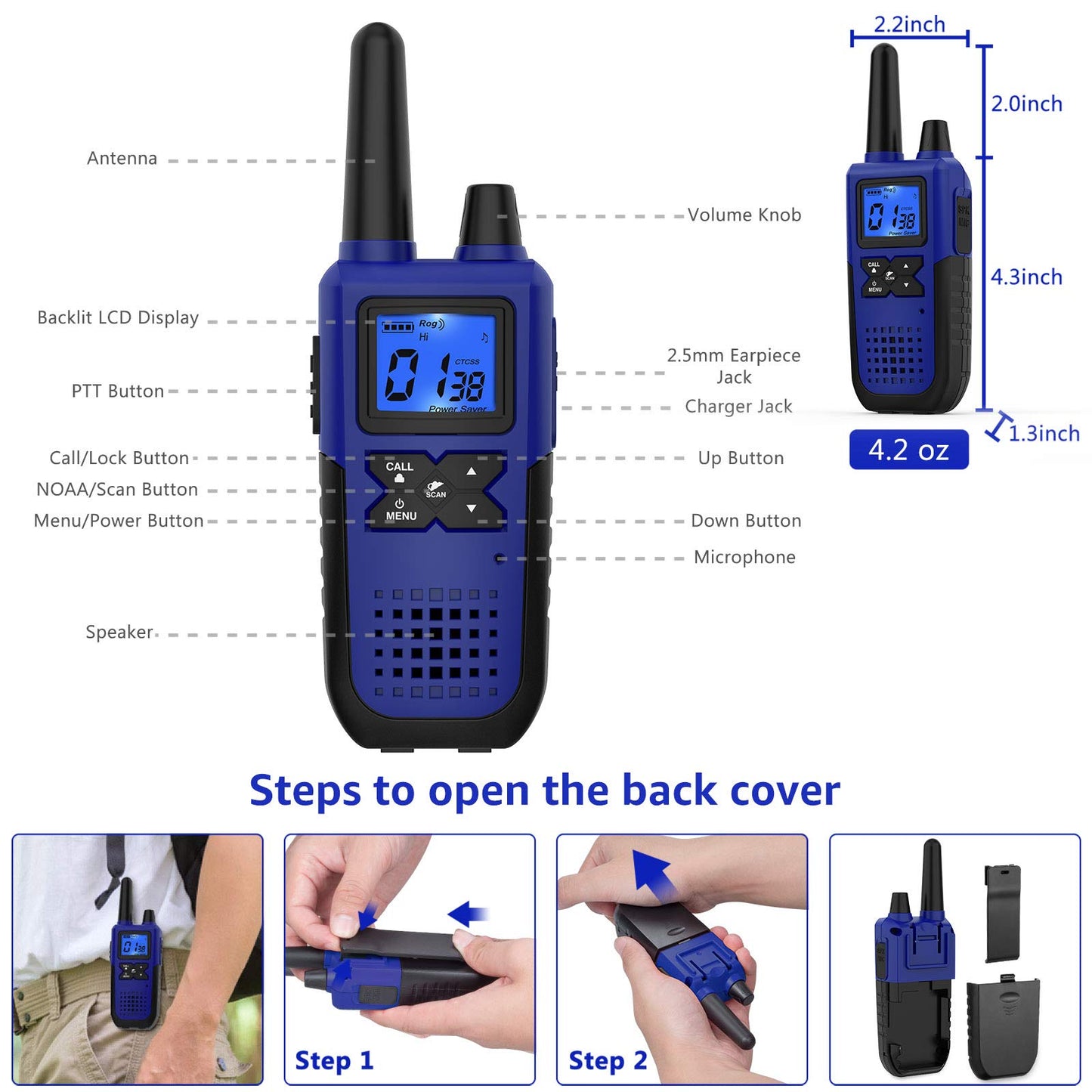 Walkie Talkies Long Range for Adults Rechargeable with Earpiece NOAA Weather Alert, Multi-purpose 2 Way Radio 4 Pack for Team Work Senior Care Kid Adventure Family Camping Hiking Skiing Cruise