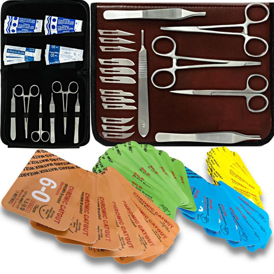 Sterile Sutures Thread with Needle Plus Tools: Extra Large Mixed Dissolvable and Non-Dissolvable Suture 47 Unit Set - Emergency Camping Hiking First Aid Demo, Surgical Wound Closure Training, Vet Use