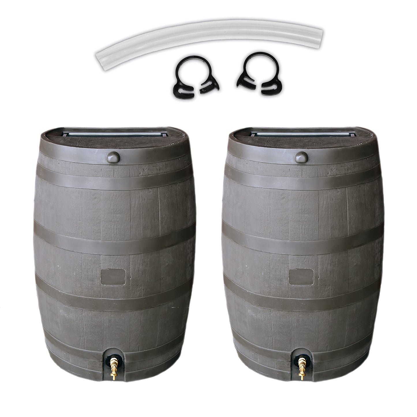 50-Gallon Rain Water Collection Barrel with Brass Spigot, Brown