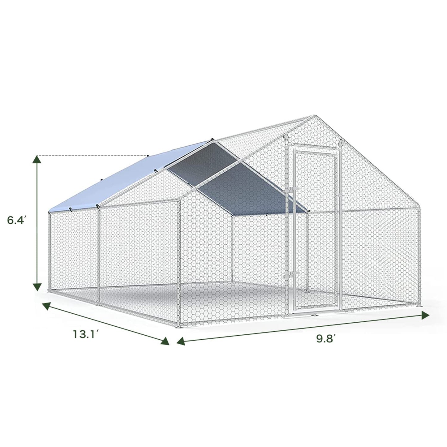 Large Metal Chicken Coop Walk-in Poultry Cage Chicken Run Pen Dog Kennel Duck House with Waterproof and Anti-Ultraviolet Cover for Outdoor Farm Use(9.8' L x 13.1' W x 6.4' H)