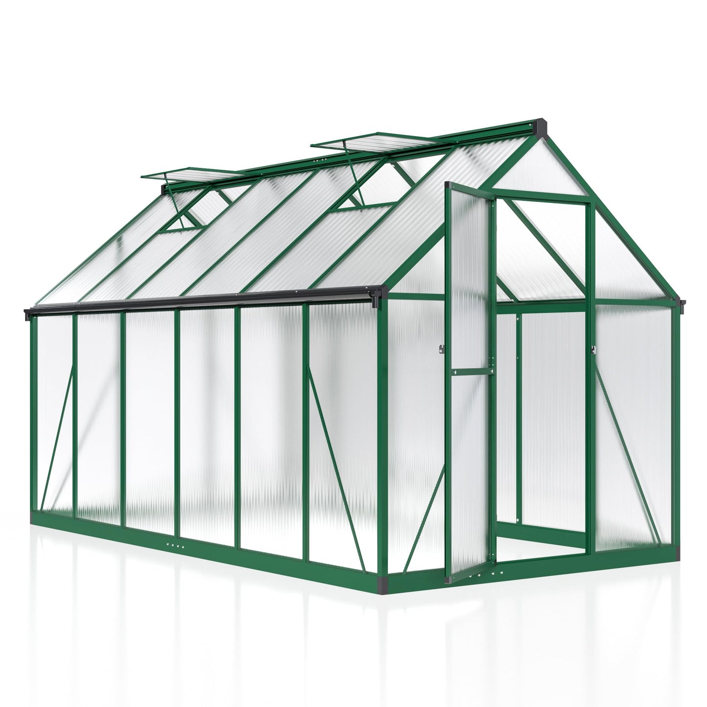 6x7.5 FT Greenhouse for Outdoors, Polycarbonate Greenhouse with Quick Setup Structure and Roof Vent, Aluminum Large Walk-in Greenhouse for Outside Garden Backyard, Black