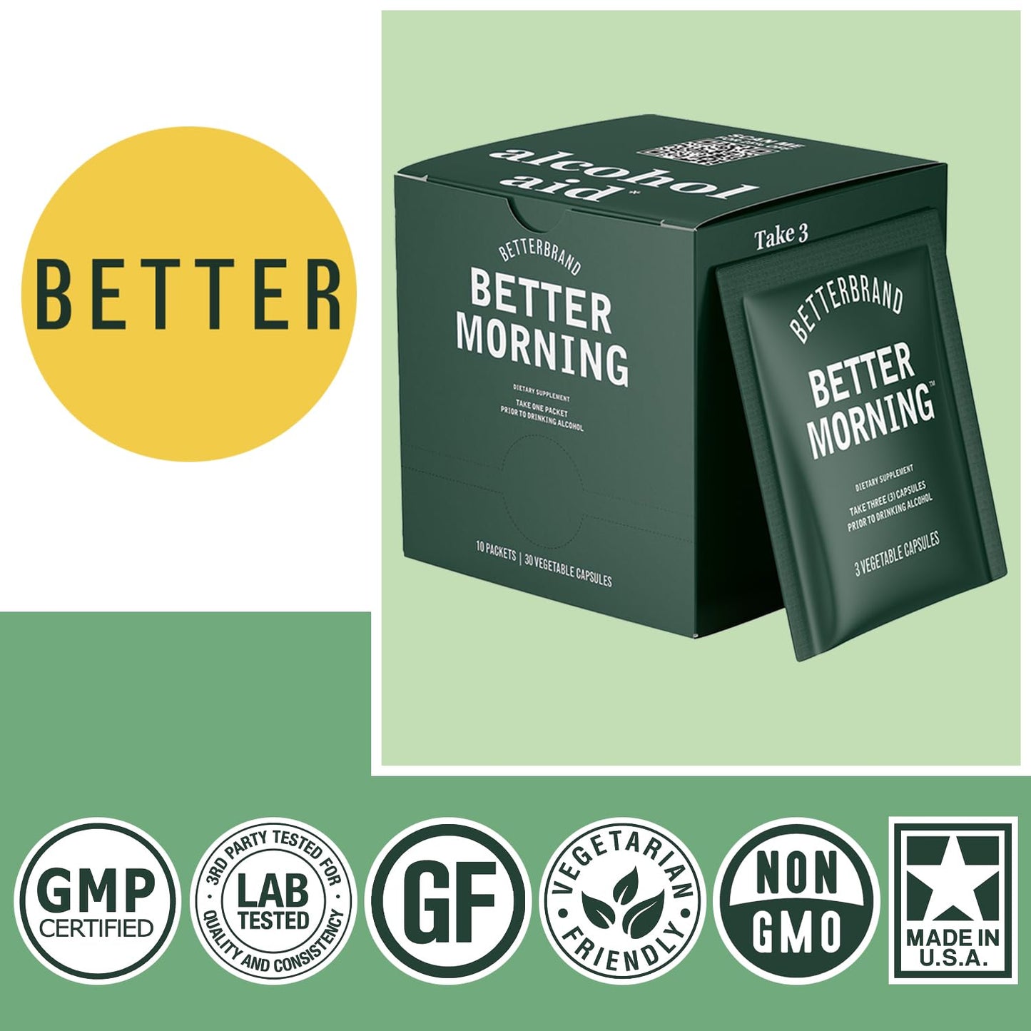 Betterbrand BetterMorning All-Natural Ingredients Including DHM | Prevents Headaches & Nausea and Supports Liver Aid | Gluten-Free, Vegetarian (10x Single Serving Packets)