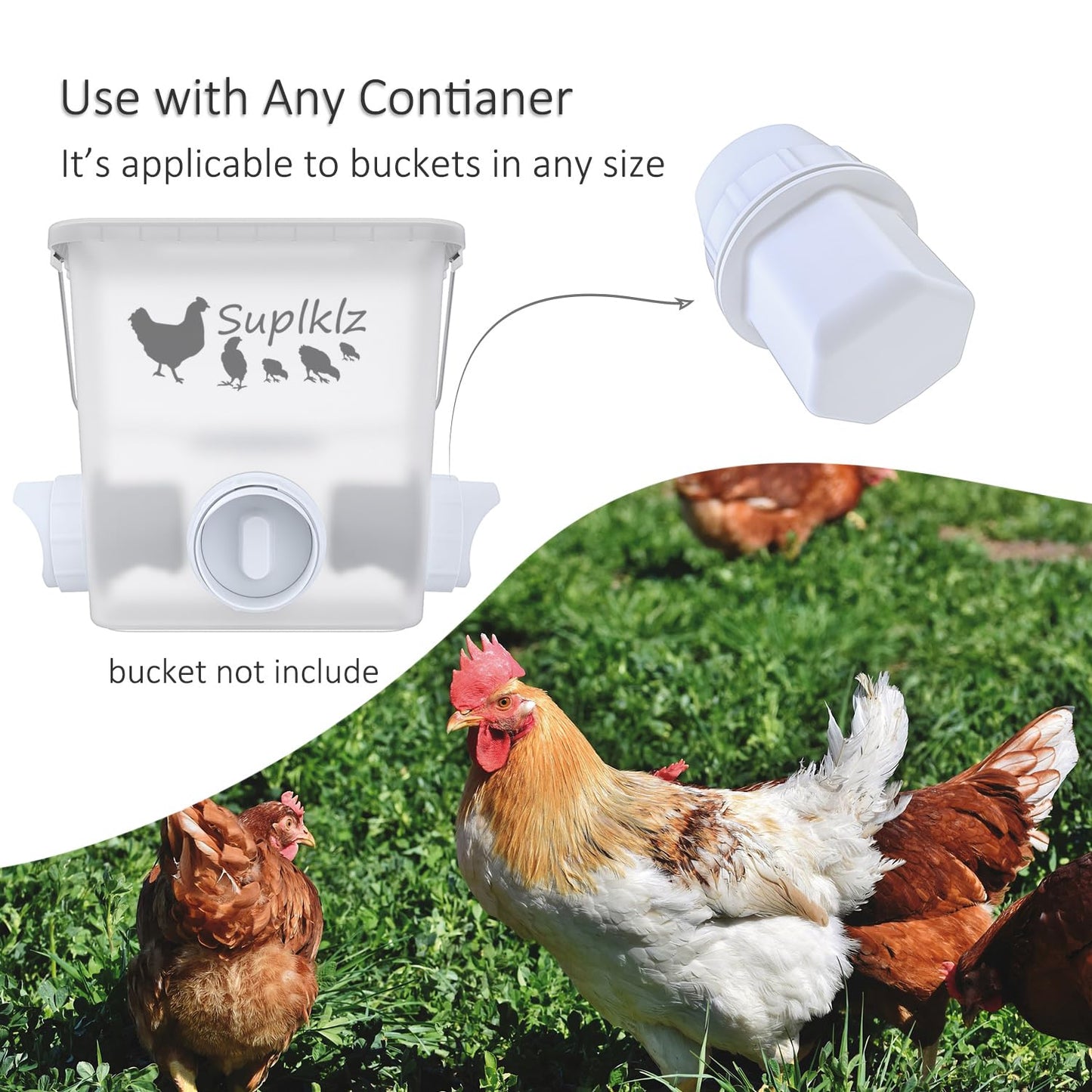 DIY Chicken Feeder Rain Proof Poultry Feeder Port Gravity Feed Kit for Buckets, Barrels, Bins, Troughs