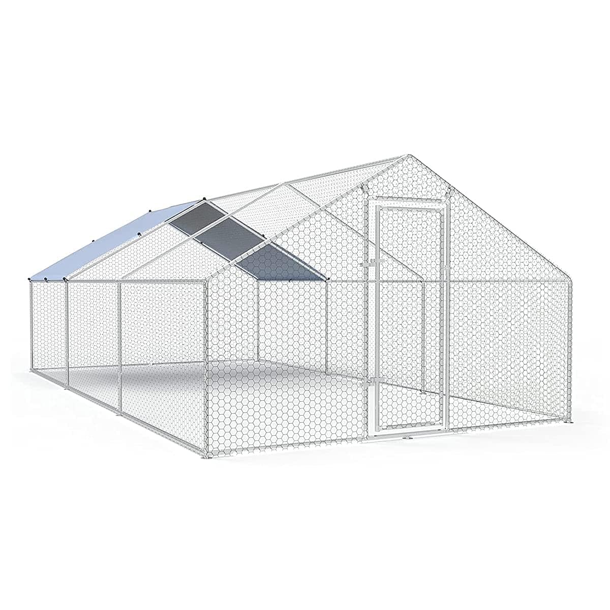 Large Metal Chicken Coop Walk-in Poultry Cage Chicken Run Pen Dog Kennel Duck House with Waterproof and Anti-Ultraviolet Cover for Outdoor Farm Use(9.8' L x 13.1' W x 6.4' H)