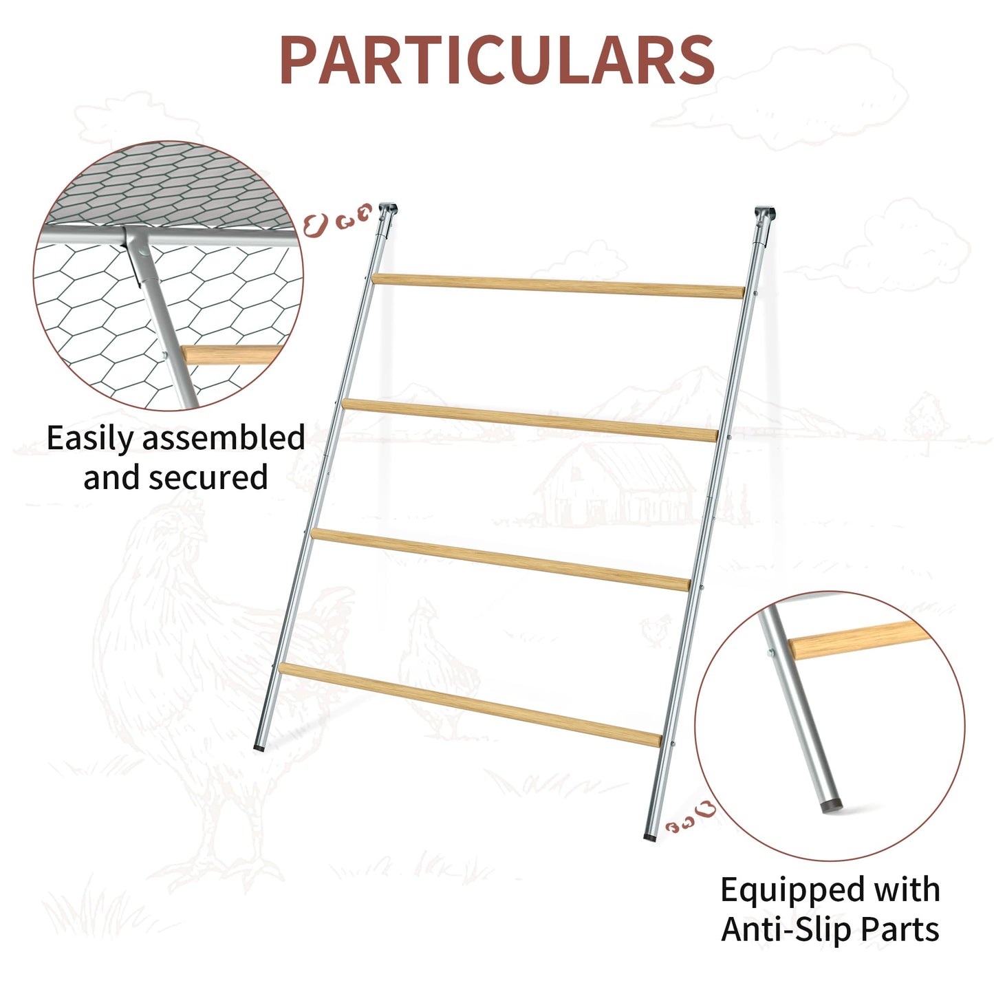 Chicken Coop Roosting Perch Essentials：Perfect for Backyard Poultry, Easy Installation &,Farm Roost Toys for Chickens (55' L x 40' W)