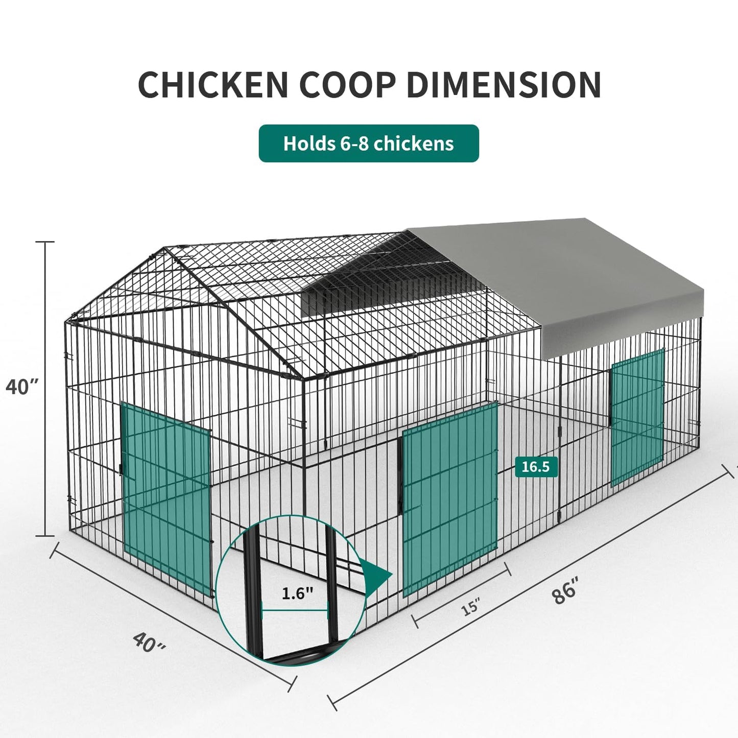 Large Metal Chicken Coop Walk-in Poultry Cage Chicken Run Pen Dog Kennel Duck House with Waterproof and Anti-Ultraviolet Cover for Outdoor Farm Use(9.8' L x 13.1' W x 6.4' H)