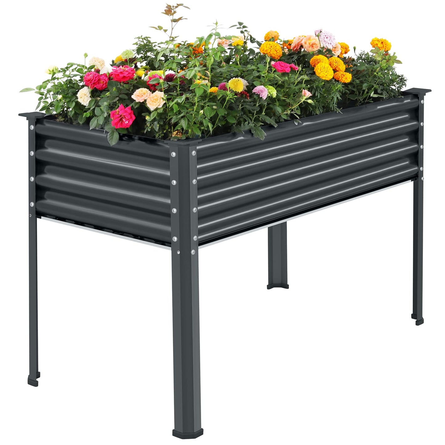 Land Guard Galvanized Raised Garden Bed with Legs, 48×24×32in Large Metal Elevated Raised Planter Box with Drainage Holes for Backyard, Patio, Balcony, 400lb Capacity