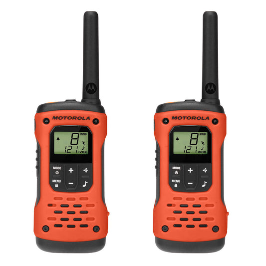 Motorola Solutions, Portable FRS, T605_H2O, Talkabout, Two-Way Radios, Emergency Preparedness, Rechargeable, 22 Channel, 35 Mile, Orange W/Black, 2 Pack