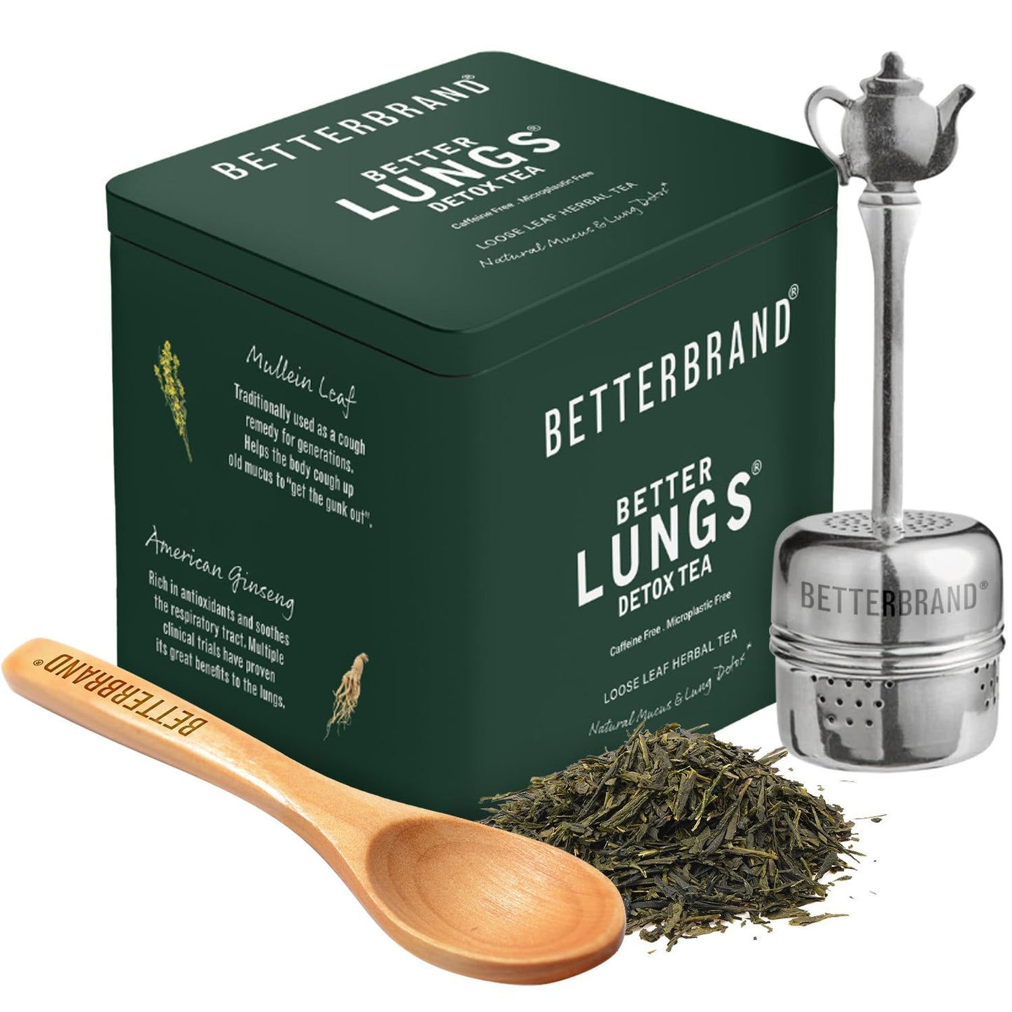 Betterbrand BetterLungs Detox Tea - 15 Herbal Tea Bags - Mullein Leaf, Ginseng, Elderberry, Ginger & Thyme for Lung Cleanse, Congestion Relief, Mucus Detox - Caffeine Free