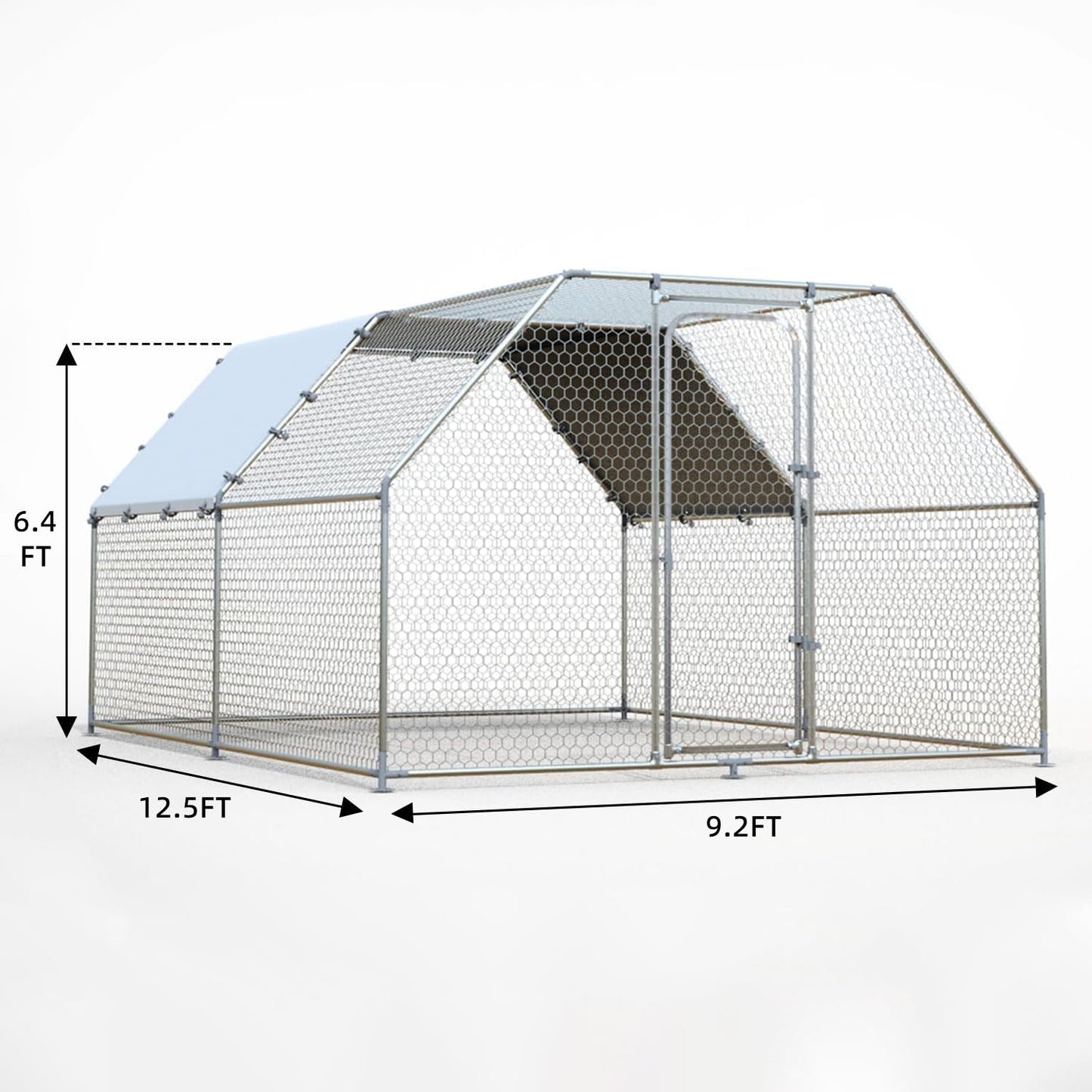 Large Metal Chicken Coop Walk-in Poultry Cage Chicken Run Pen Dog Kennel Duck House with Waterproof and Anti-Ultraviolet Cover for Outdoor Farm Use(9.8' L x 13.1' W x 6.4' H)