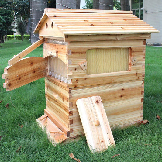 Golden Palace Bee Hive, Beehive with 7pcs Auto Super Frames, Bee House with 1pcs Super Boxes, 1pcs Brood Boxes(No Brood Frames), Bee Hives Starter Beekeeping Kits