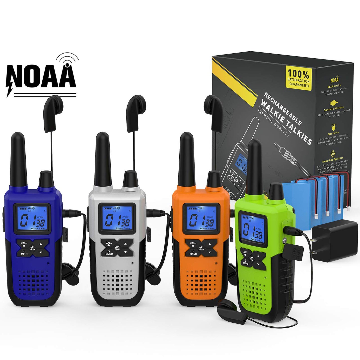 Walkie Talkies Long Range for Adults Rechargeable with Earpiece NOAA Weather Alert, Multi-purpose 2 Way Radio 4 Pack for Team Work Senior Care Kid Adventure Family Camping Hiking Skiing Cruise