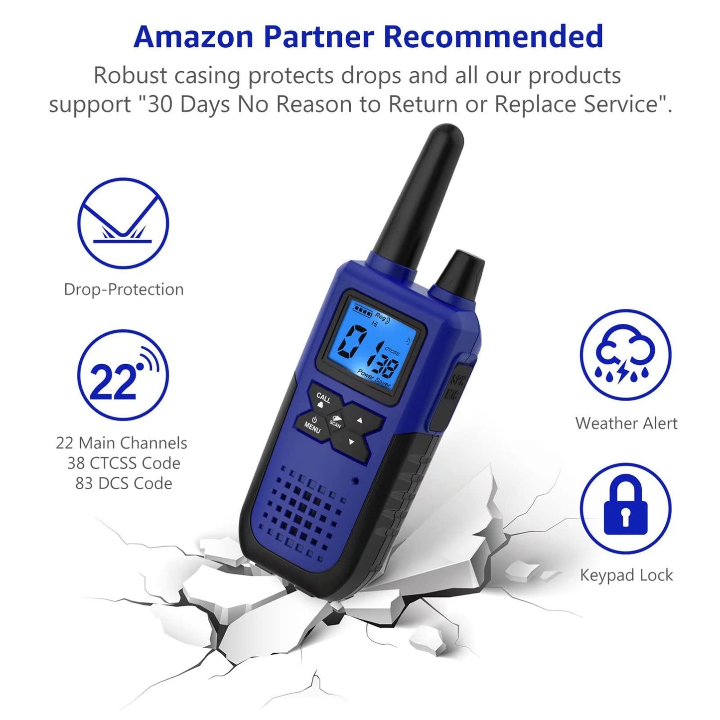 Walkie Talkies Long Range for Adults Rechargeable with Earpiece NOAA Weather Alert, Multi-purpose 2 Way Radio 4 Pack for Team Work Senior Care Kid Adventure Family Camping Hiking Skiing Cruise